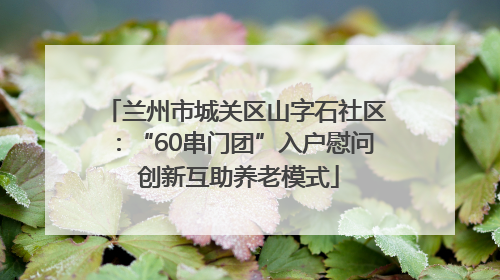 兰州市城关区山字石社区：“60串门团”入户慰问 创新互助养老模式